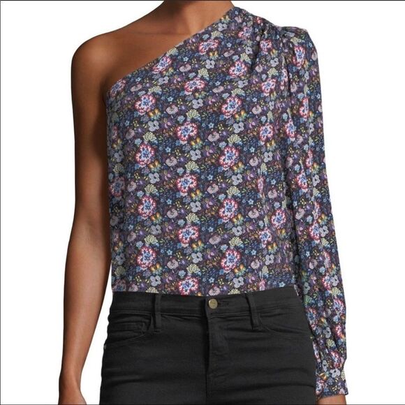 FRAME Floral One-Shoulder Blouse L - Picture 2 of 15